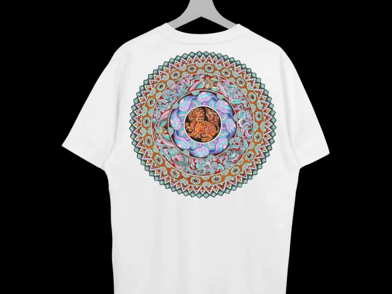 Oversize majica Krug Tigra Mandala bele boje sa printom na zadnjoj strani