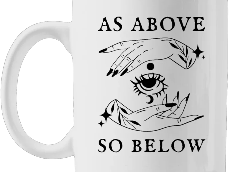 Bela keramička &scaron;olja As Above So Below sa crnim printom, kapacitet 330ml