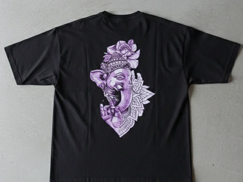 Gnesha T shirt picture Majica sa motivom Ganeše crna pamučna sa ljubičastim printom