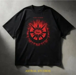 Crna oversize majica pamuk sa crvenom sito &scaron;tampom Astral Studios